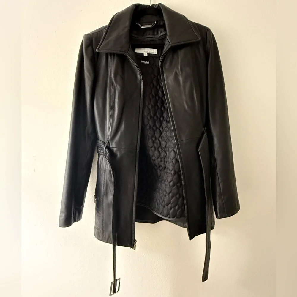 Wilson’s Black Leather Belted Jacket - Size M - Picture 14 of 16